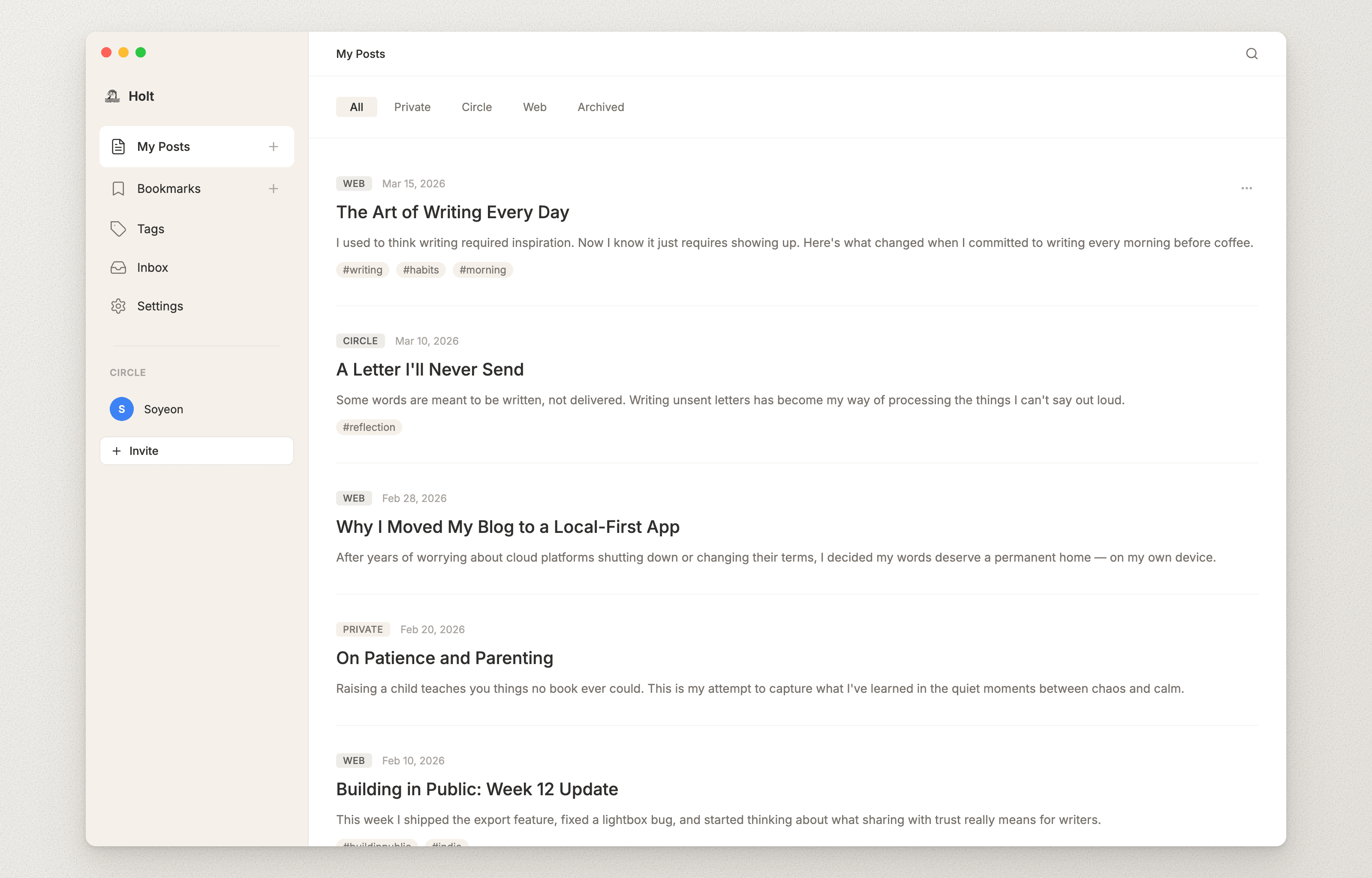 Holt — local-first writing app